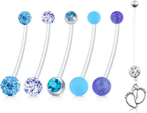 JFORYOU Pregnancy Maternity Flexible Bioplast Long Belly Button Rings Navel Retainer Body Piercing 14G 1&1/2 Inch Length Varied Style