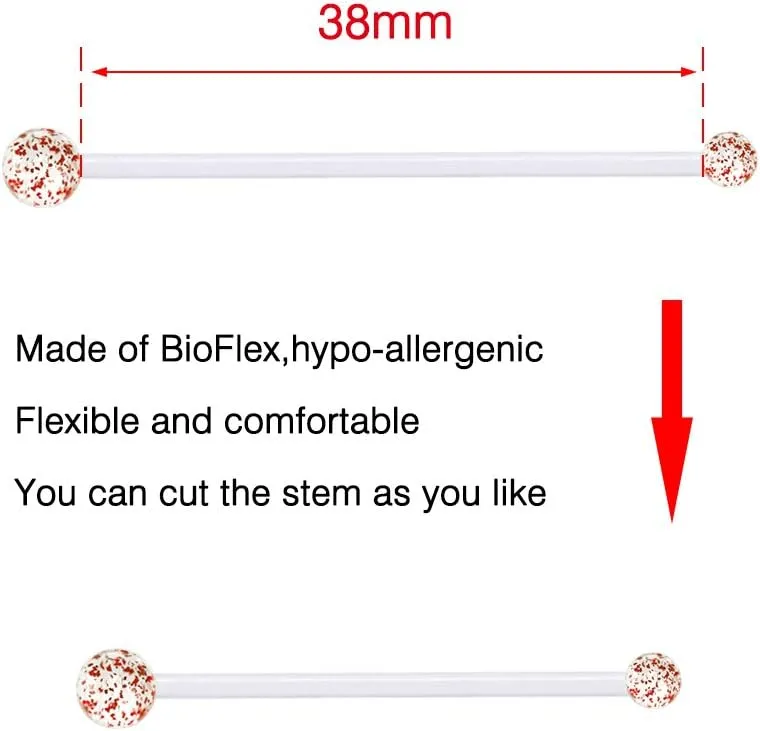 JFORYOU Pregnancy Maternity Flexible Bioplast Long Belly Button Rings Navel Retainer Body Piercing 14G 1&1/2 Inch Length Varied Style