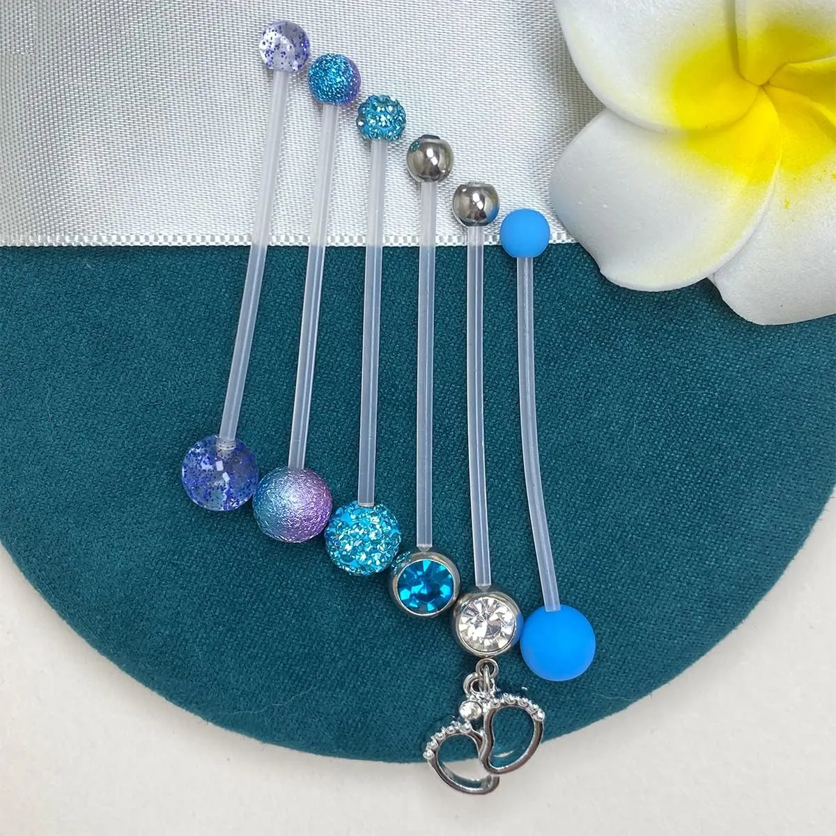 JFORYOU Pregnancy Maternity Flexible Bioplast Long Belly Button Rings Navel Retainer Body Piercing 14G 1&1/2 Inch Length Varied Style