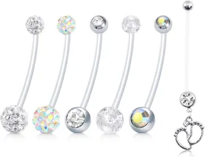 JFORYOU Pregnancy Maternity Flexible Bioplast Long Belly Button Rings Navel Retainer Body Piercing 14G 1&1/2 Inch Length Varied Style