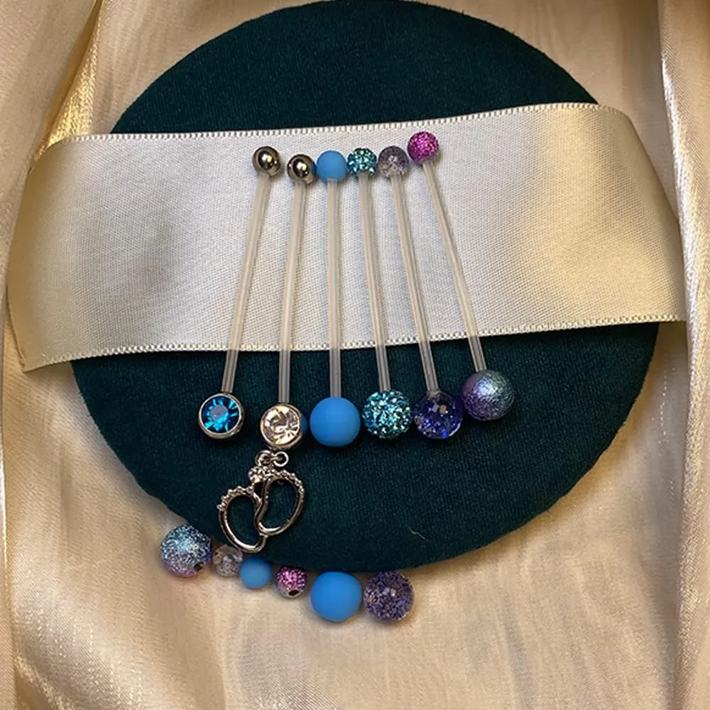 JFORYOU Pregnancy Maternity Flexible Bioplast Long Belly Button Rings Navel Retainer Body Piercing 14G 1&1/2 Inch Length Varied Style