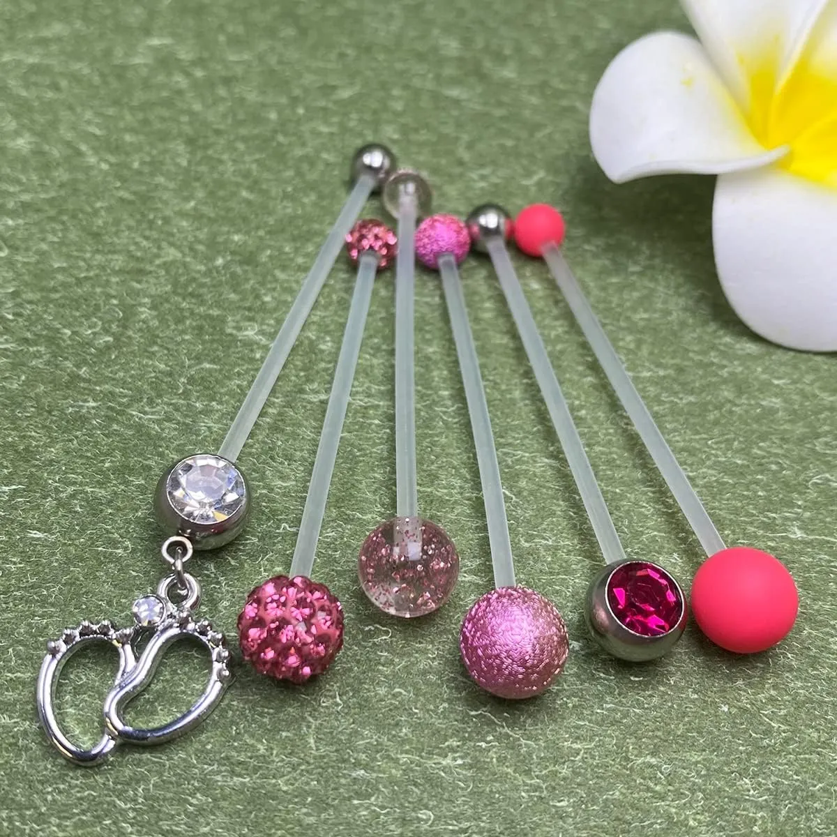 JFORYOU Pregnancy Maternity Flexible Bioplast Long Belly Button Rings Navel Retainer Body Piercing 14G 1&1/2 Inch Length Varied Style