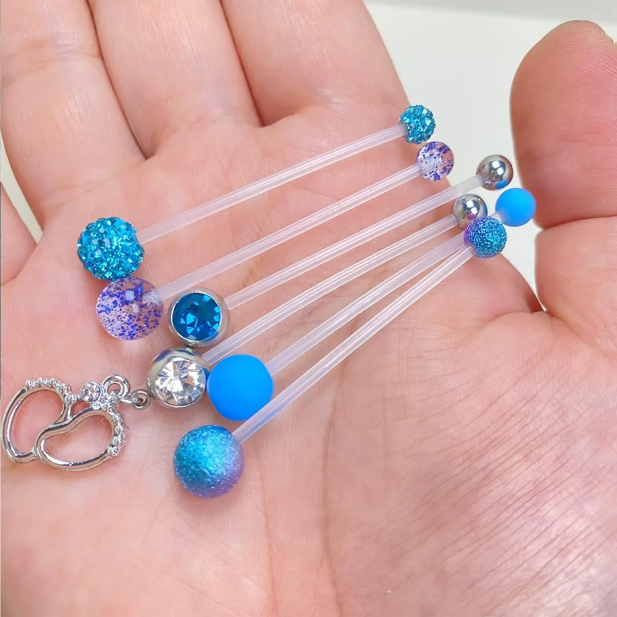 JFORYOU Pregnancy Maternity Flexible Bioplast Long Belly Button Rings Navel Retainer Body Piercing 14G 1&1/2 Inch Length Varied Style