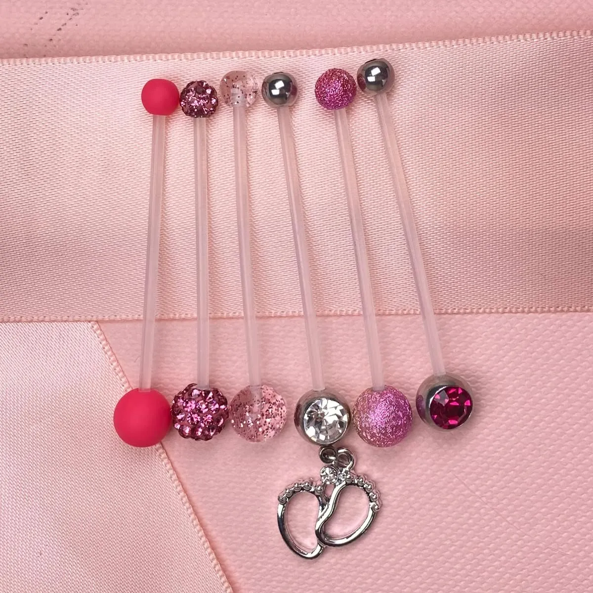 JFORYOU Pregnancy Maternity Flexible Bioplast Long Belly Button Rings Navel Retainer Body Piercing 14G 1&1/2 Inch Length Varied Style