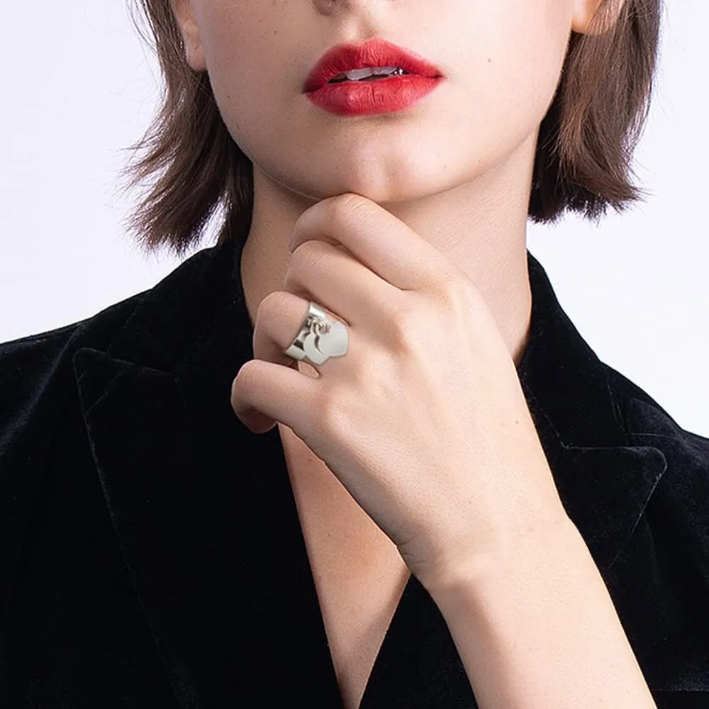 JINHUI Rings with Charms for Girlfriend, 6mm Heart Dangle Ring Graducation Gift 18k Gold Plated Ring Engraved Promise Ring Jewelry