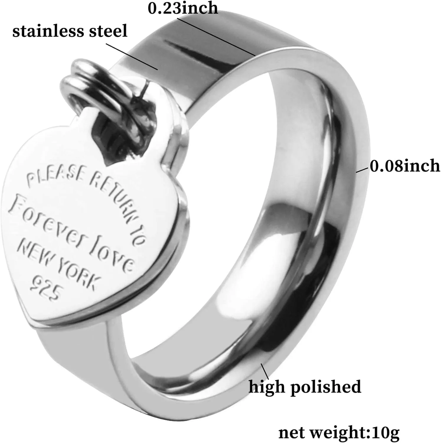 JINHUI Rings with Charms for Girlfriend, 6mm Heart Dangle Ring Graducation Gift 18k Gold Plated Ring Engraved Promise Ring Jewelry
