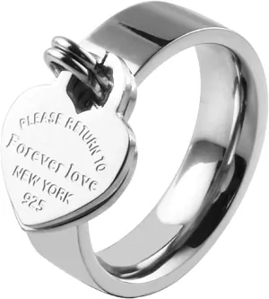 JINHUI Rings with Charms for Girlfriend, 6mm Heart Dangle Ring Graducation Gift 18k Gold Plated Ring Engraved Promise Ring Jewelry