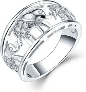 JO WISDOM 925 Sterling Silver Cubic Zirconia Elephant Ring Animal Rings