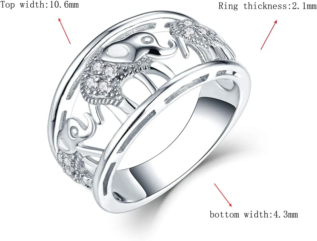 JO WISDOM 925 Sterling Silver Cubic Zirconia Elephant Ring Animal Rings