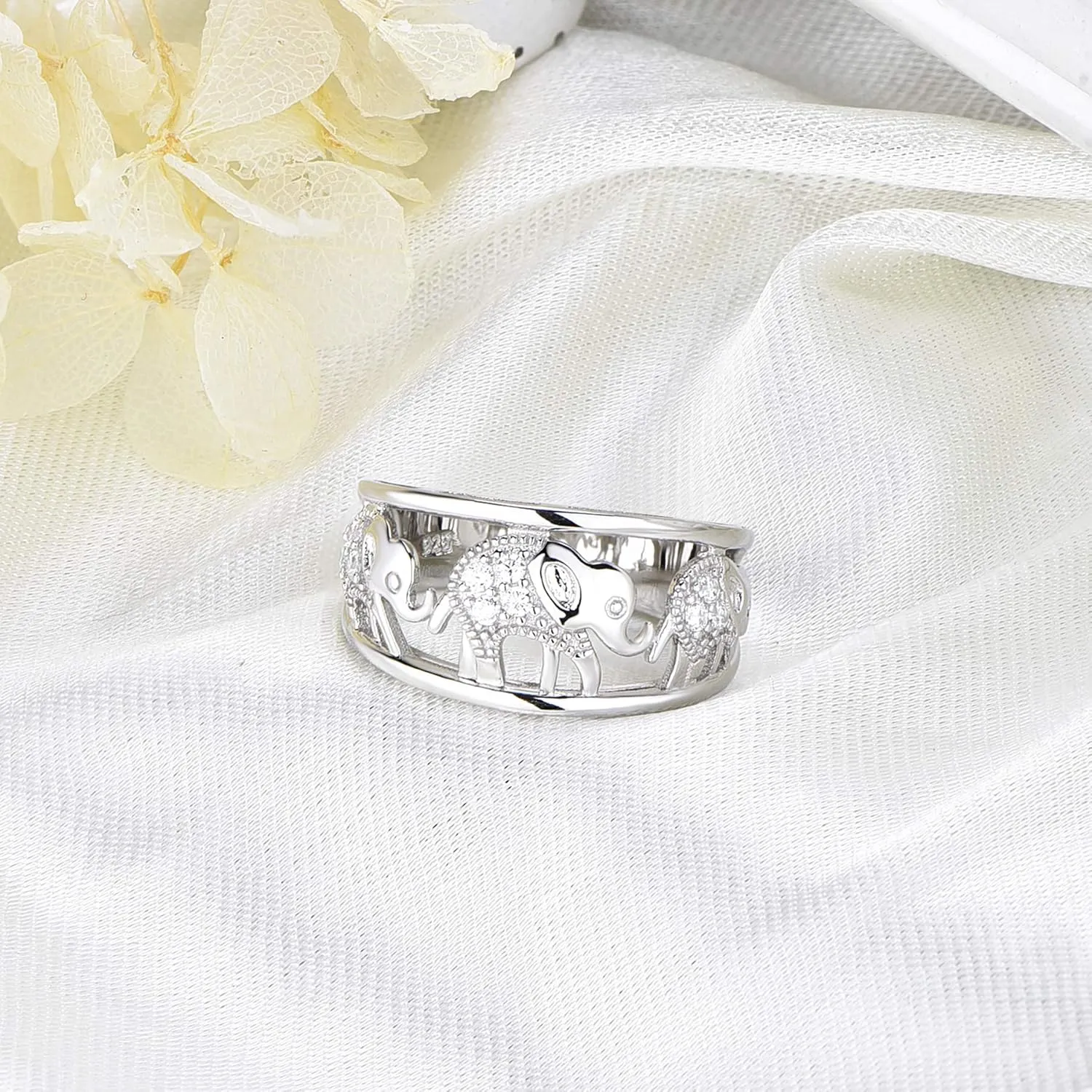 JO WISDOM 925 Sterling Silver Cubic Zirconia Elephant Ring Animal Rings