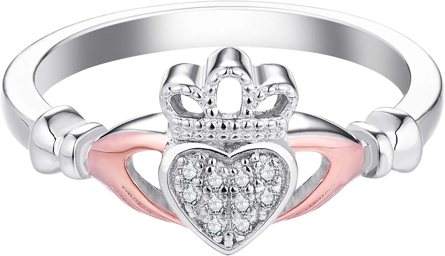 JO WISDOM 925 Sterling Silver Cubic Zirconia Rose Gold Claddagh Heart Promise Rings for Her,birthstone rings for Women
