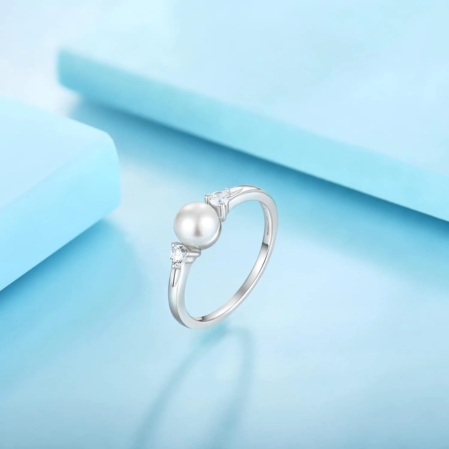 JO WISDOM Pearl Ring,925 Sterling Silver Cubic Zirconia Women's Rings with 7mm White Freshwater Cultured Pearl Ring size 5-10