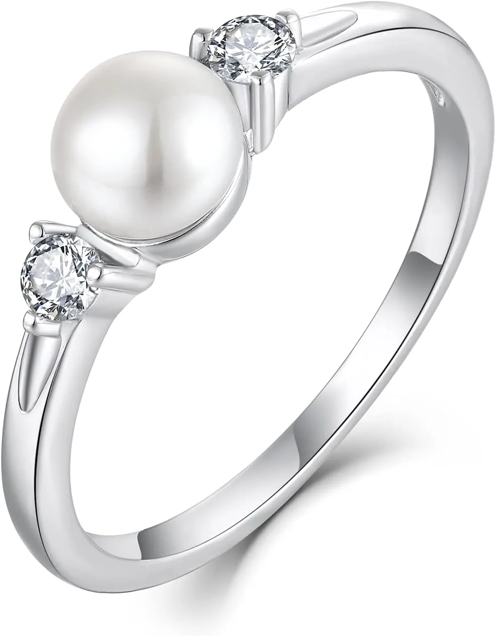 JO WISDOM Pearl Ring,925 Sterling Silver Cubic Zirconia Women's Rings with 7mm White Freshwater Cultured Pearl Ring size 5-10