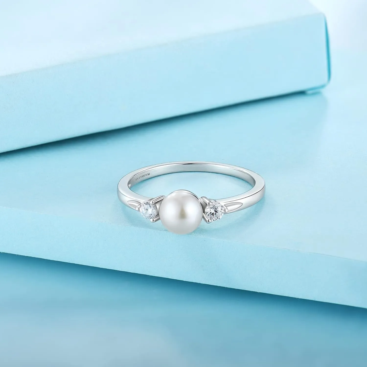 JO WISDOM Pearl Ring,925 Sterling Silver Cubic Zirconia Women's Rings with 7mm White Freshwater Cultured Pearl Ring size 5-10