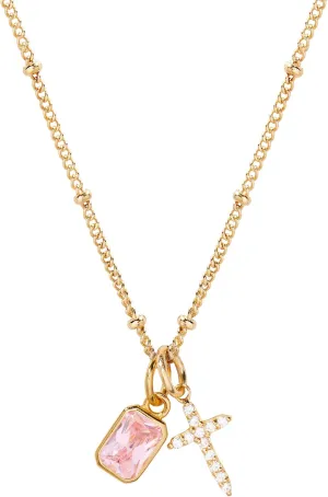 Josephine Cross Birthstone Necklace - Hypoallergenic 14K Gold Plated Brass with Sparkling Cubic Zirconia Stones - October Birthstone - Women's Necklaces - Gifts for Mom
