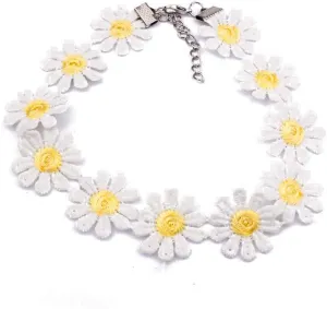 JOYID Sweet Sunflower Pearl Leaf Pendant Necklace Resin Daisy Flower Clavicular Chain Fashion Jewelry for Women