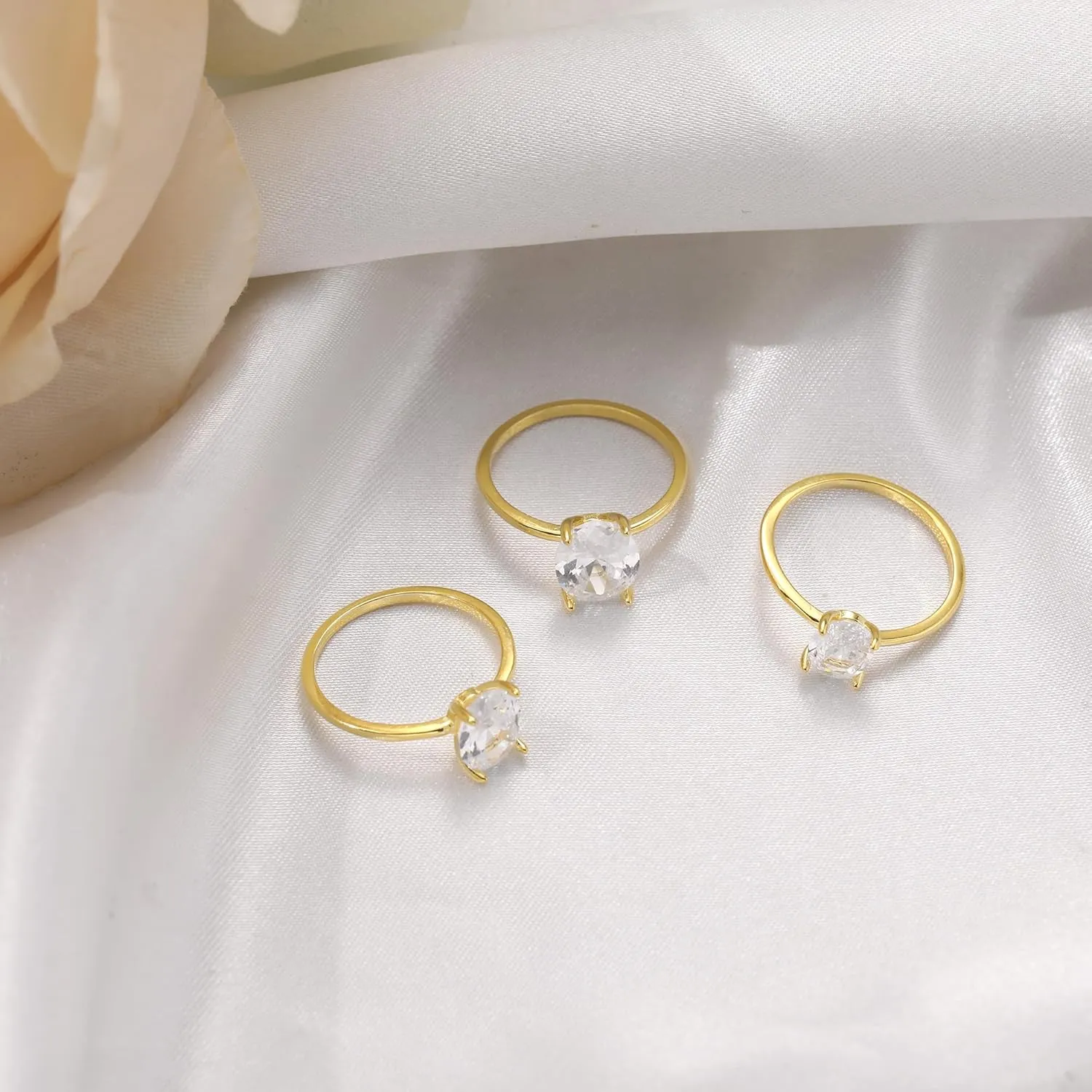 JSJOY 925 Sterling Silver Gold Promise Rings for Her Cubic Zirconia Engagement Rings for Women Trendy Oval Cut Solitaire Wedding Bands Size 3.5-10 Anniversary Jewelry Gifts for Women
