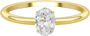 JSJOY 925 Sterling Silver Gold Promise Rings for Her Cubic Zirconia Engagement Rings for Women Trendy Oval Cut Solitaire Wedding Bands Size 3.5-10 Anniversary Jewelry Gifts for Women