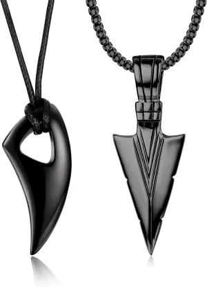 Jstyle 2Pcs Stainless Steel Pendant Necklace for Mens Spearpoint Arrowhead Wolf Teeth Pendant Chain Necklace Set
