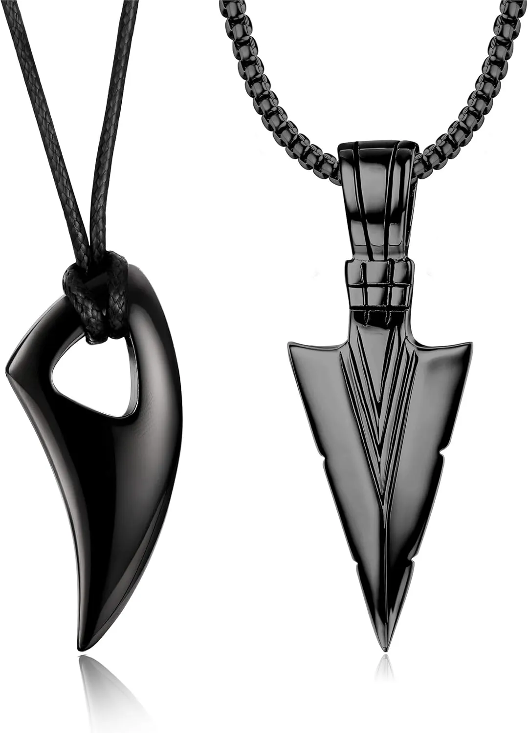 Jstyle 2Pcs Stainless Steel Pendant Necklace for Mens Spearpoint Arrowhead Wolf Teeth Pendant Chain Necklace Set