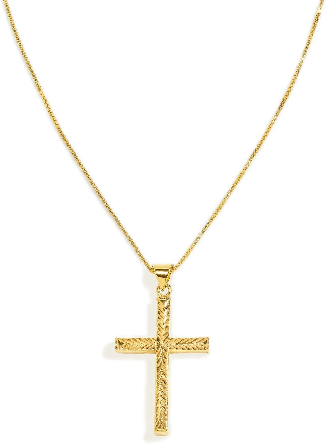 JTV Sterling Silver Diamond-Cut Cross Pendant Necklace  18 Inch Box Link Chain, Elegant Christian Jewelry
