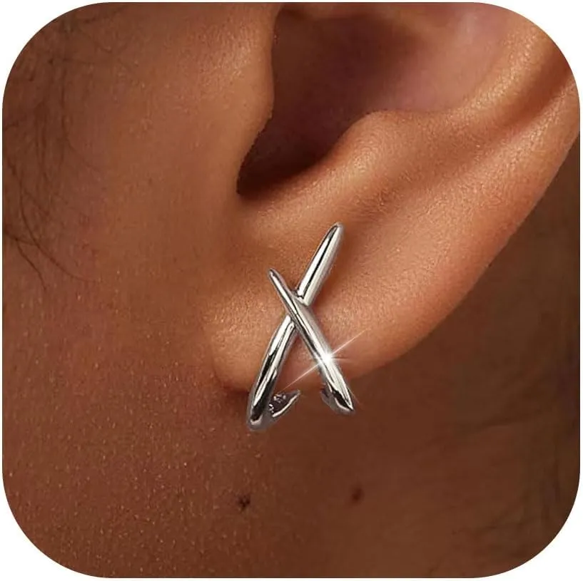 JUNVirtuous Gold Earrings for Women Trendy, 14K Plated Gold Stud for Women Dainty Minimalist Earrings Lightweight Simple Unique Stud Hypoallergenic Jewelry