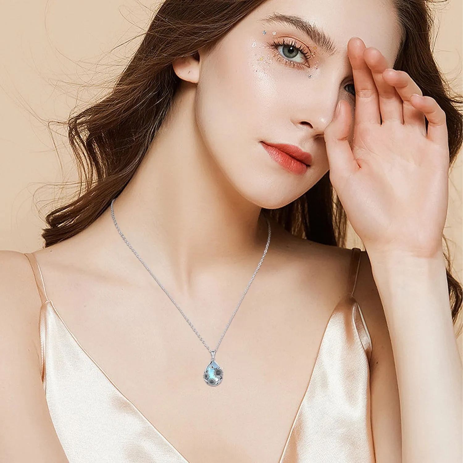 JUSTKIDSTOY Moonstone Necklace 925 Sterling Silver Teardrop Pendant Necklace Jewelry Gifts for Women Girls