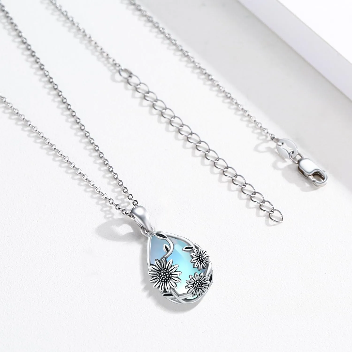 JUSTKIDSTOY Moonstone Necklace 925 Sterling Silver Teardrop Pendant Necklace Jewelry Gifts for Women Girls