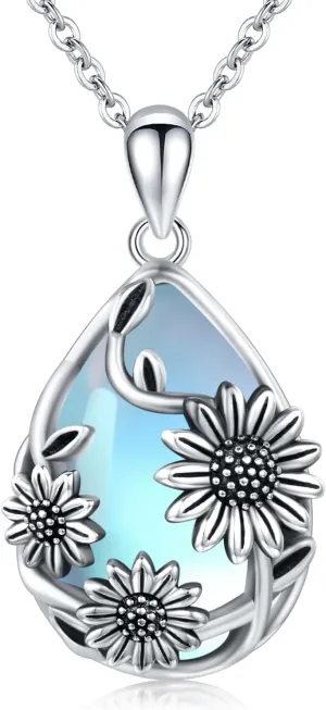 JUSTKIDSTOY Moonstone Necklace 925 Sterling Silver Teardrop Pendant Necklace Jewelry Gifts for Women Girls