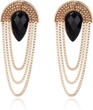 KaFu Gold Long Chain Tassel Linear Fringe Earring Rhinestone Chandelier Long Drop Dangle Statement Earrings for Women Girls
