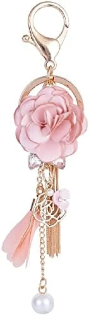 Keychain Pink Flower Tassel Chain, Petals Imitation Pearl, Exquisite Keychain Girl Bag Pendant Small Jewelry Gift (Color : A)