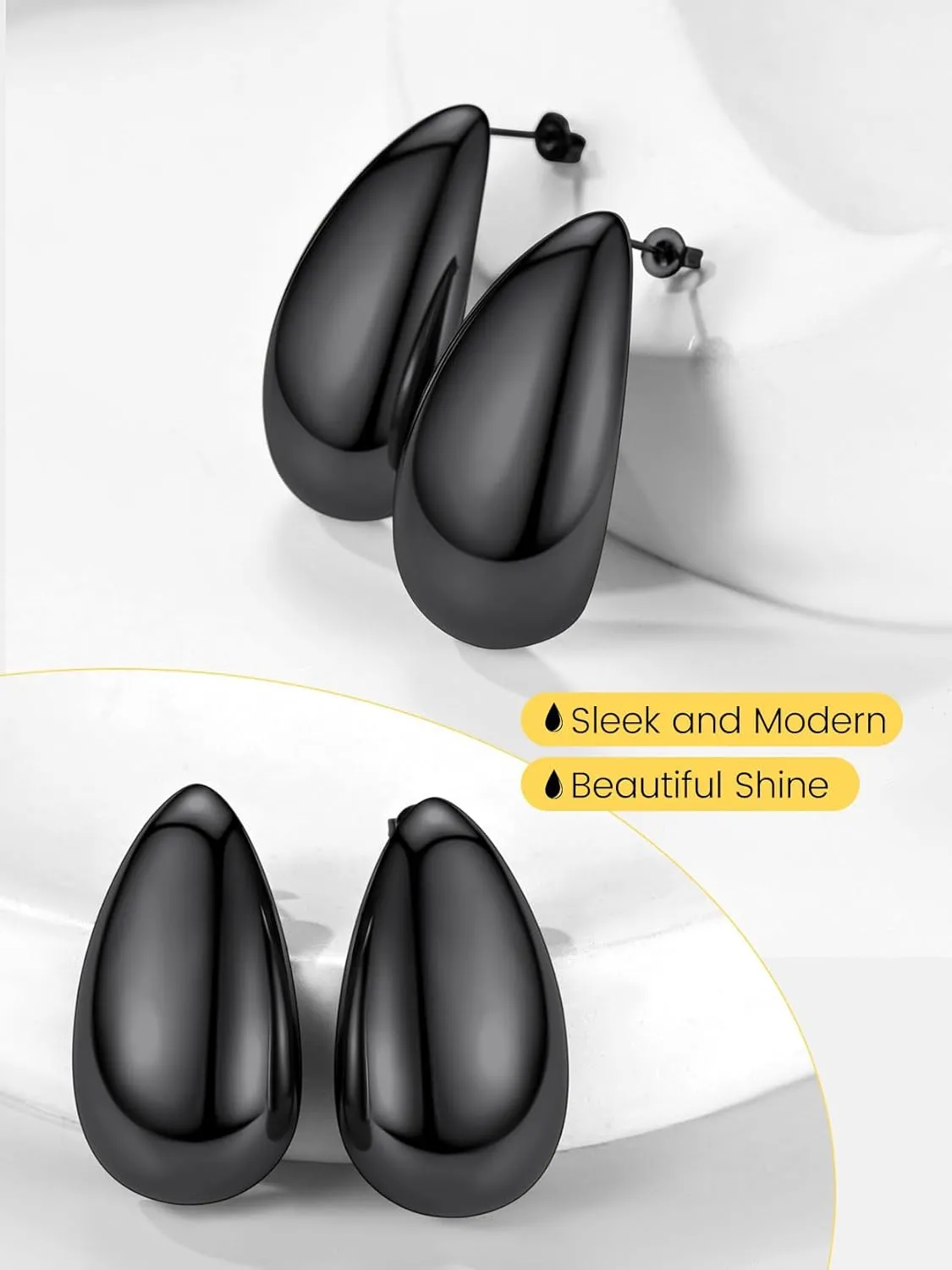 KeyStyle Chunky Gold Hoop Earrings for Women Trendy, Stainless Steel TearDrop Hoops Earring, Lightweight Water Drop Ear Jewerly