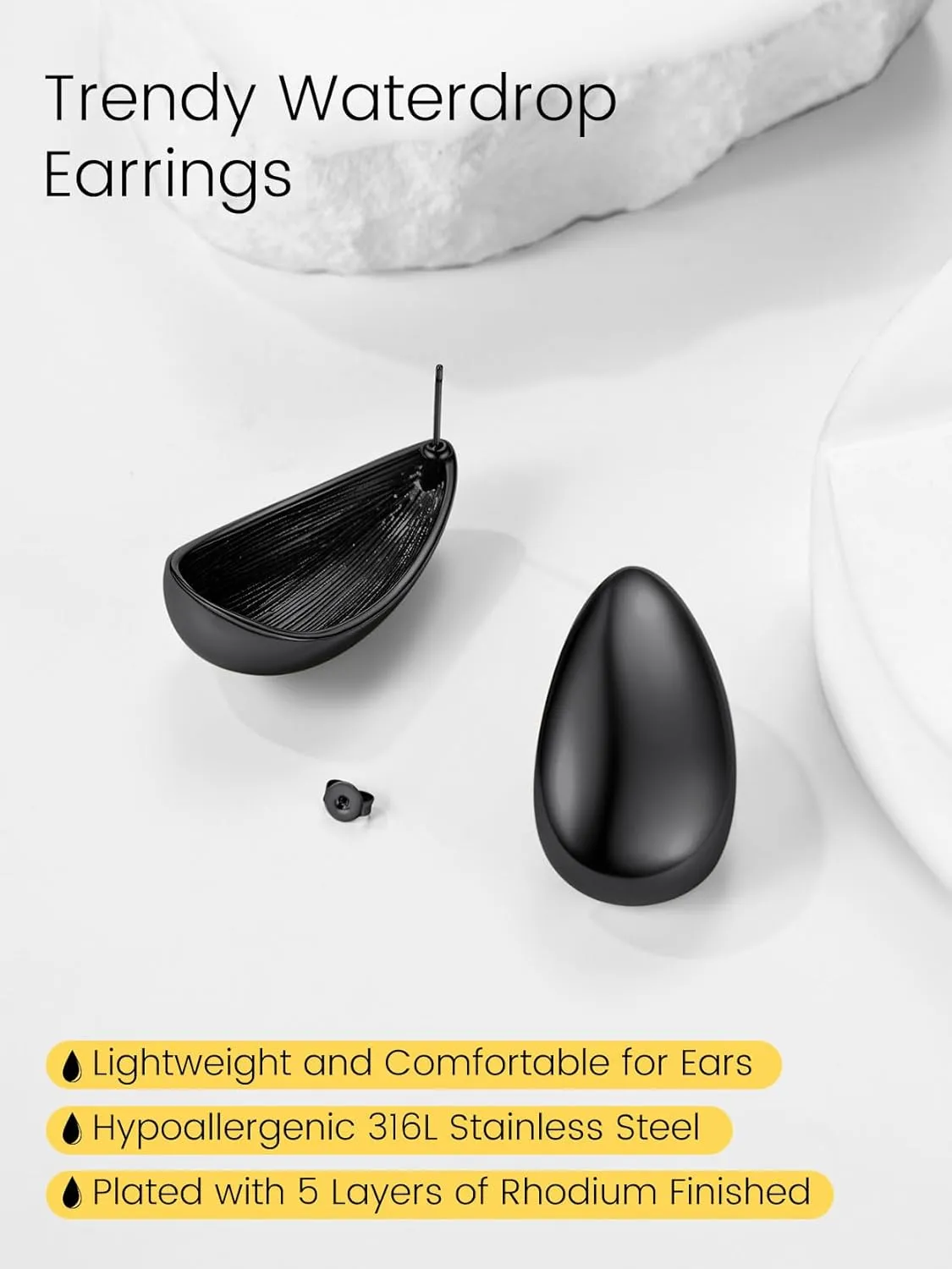 KeyStyle Chunky Gold Hoop Earrings for Women Trendy, Stainless Steel TearDrop Hoops Earring, Lightweight Water Drop Ear Jewerly