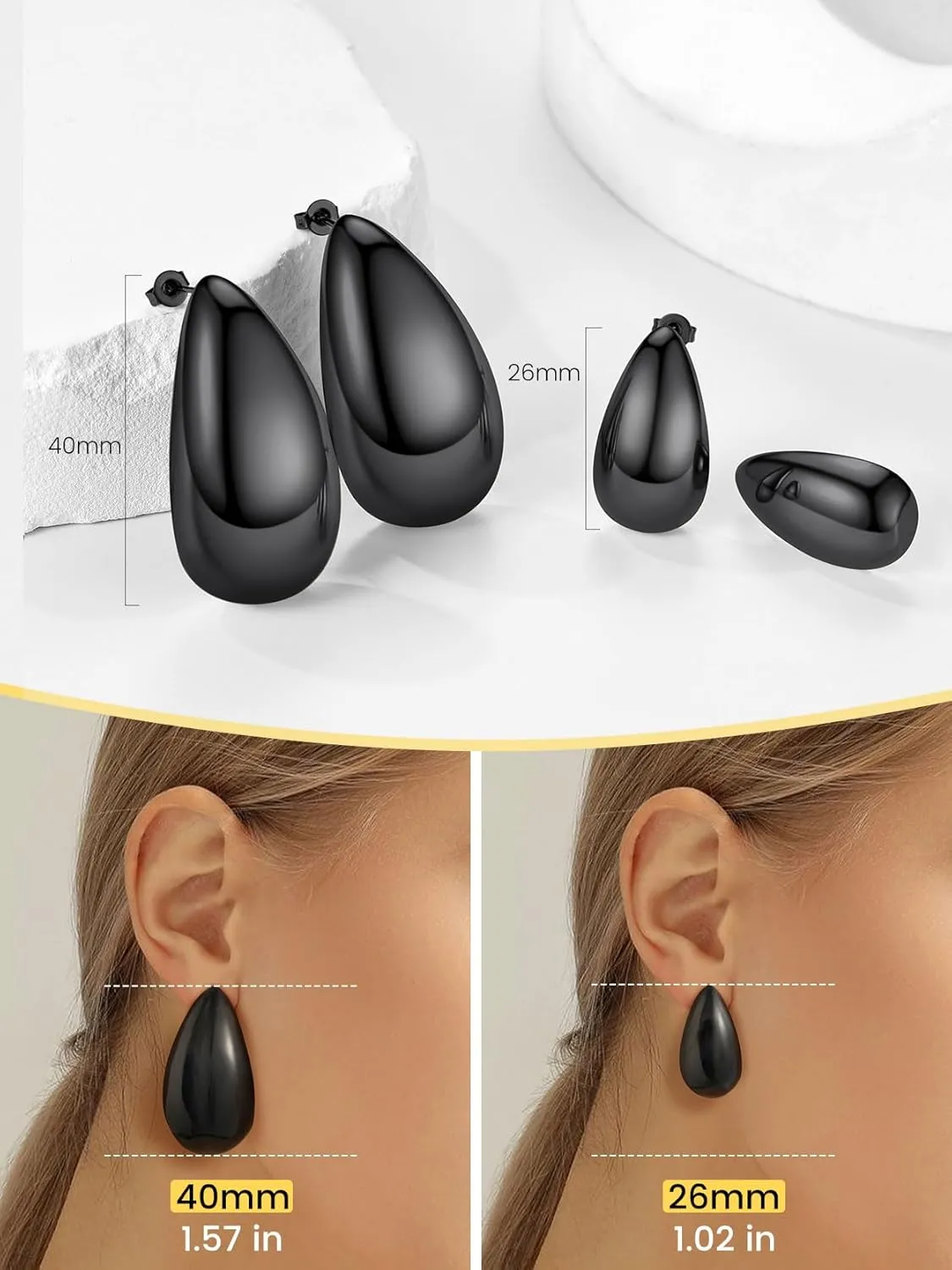 KeyStyle Chunky Gold Hoop Earrings for Women Trendy, Stainless Steel TearDrop Hoops Earring, Lightweight Water Drop Ear Jewerly