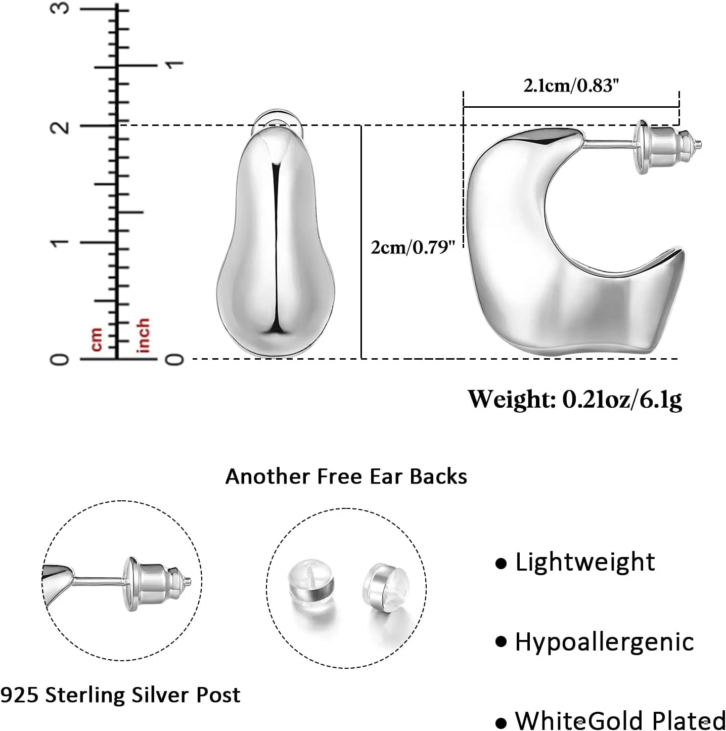 KissYan Chunky Gold Hoop Earrings for Women, 14K Gold Plated Lightweight Hollow Open Hoops Thick Teardrop Earrings Sterling Silver Post Fashion Jewelry Gifts