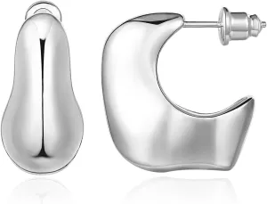 KissYan Chunky Gold Hoop Earrings for Women, 14K Gold Plated Lightweight Hollow Open Hoops Thick Teardrop Earrings Sterling Silver Post Fashion Jewelry Gifts