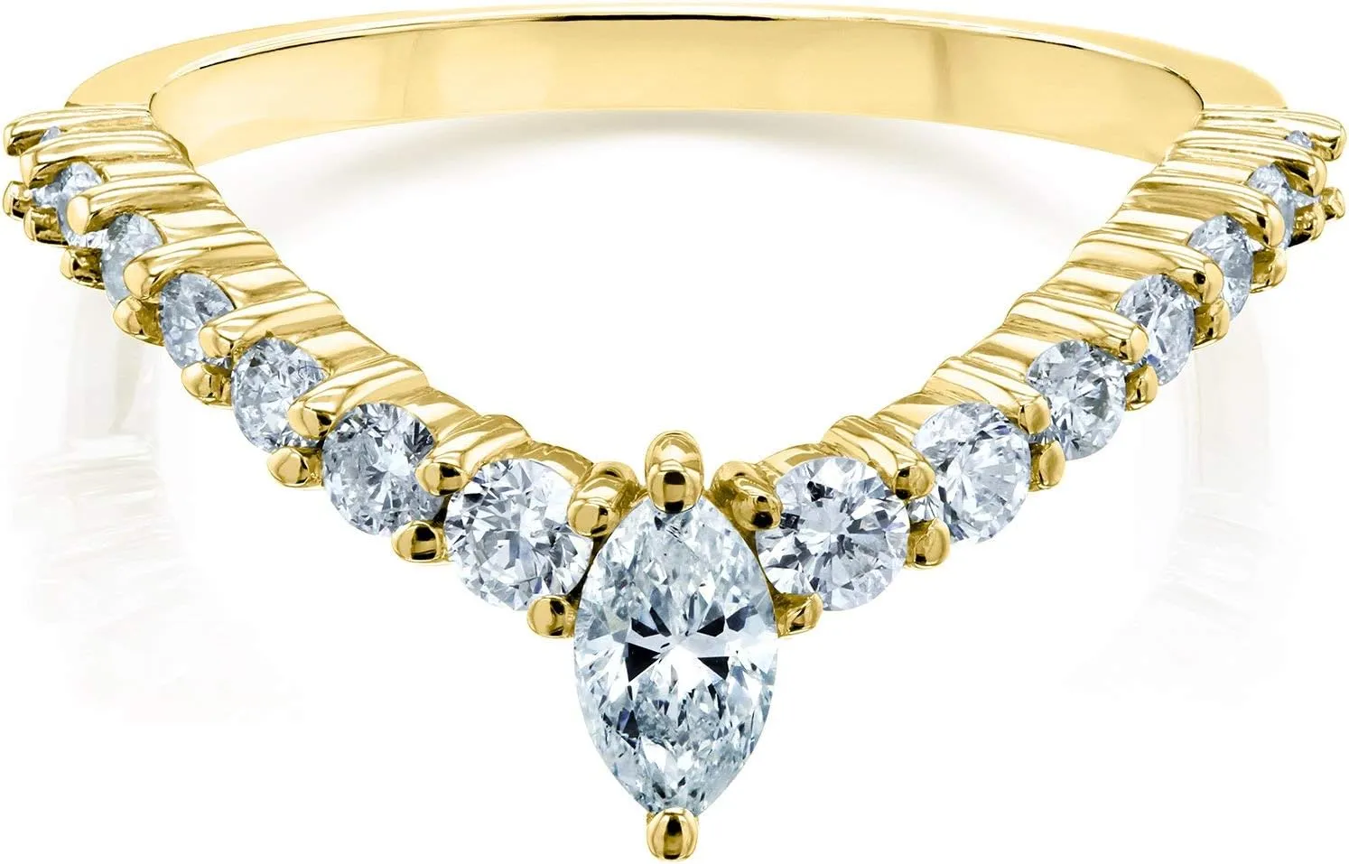 Kobelli Chevron Marquise Point Diamond Ring 14k Yellow Gold