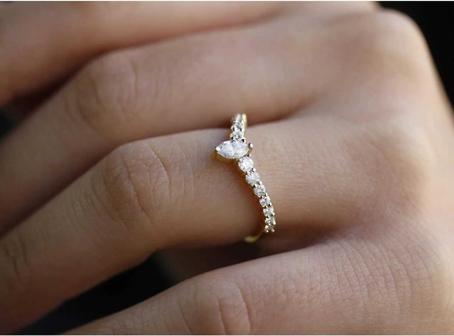 Kobelli Chevron Marquise Point Diamond Ring 14k Yellow Gold
