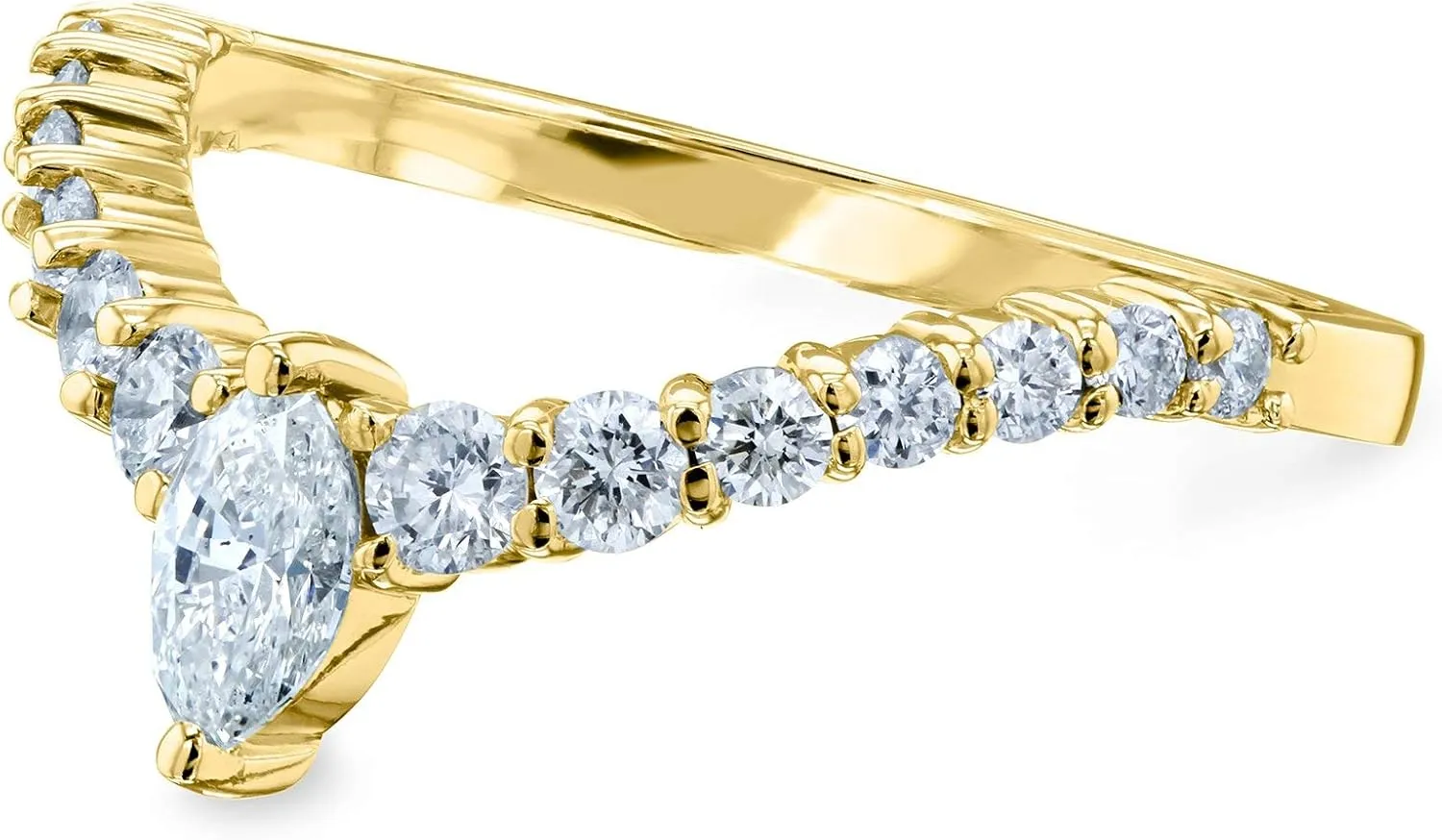 Kobelli Chevron Marquise Point Diamond Ring 14k Yellow Gold