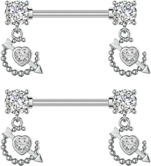 Kokoma Dangle Drop Charm Nipple Rings for Women CZ Crystal Star Cross Butterfly Dangling Nipplerings Straight Tongue Rings Eye Barbell Piercing 14G Body Piercing Jewelry