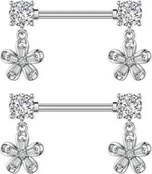 Kokoma Dangle Drop Charm Nipple Rings for Women CZ Crystal Star Cross Butterfly Dangling Nipplerings Straight Tongue Rings Eye Barbell Piercing 14G Body Piercing Jewelry