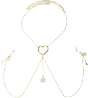 Kokoma Star Dangle Non Piercing Nipple Rings Body Chain for Women Cubic Zirconia Flower Pendant Heart Choker Necklace Fake Nipple Rings Bikini Bra Body Jewelry for Clothing Accessories