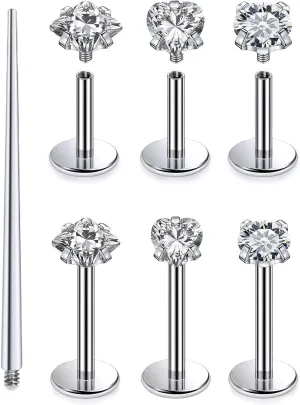 Kridzisw 20G 18G 16G F136 Titanium Flat Back Nose Rings Studs Implant Grade Screw on Nose Stud Hypoallergenic Lip Labret Piercings Tragus Cartilage Helix Earrings Piercing Jewelry for Women Men