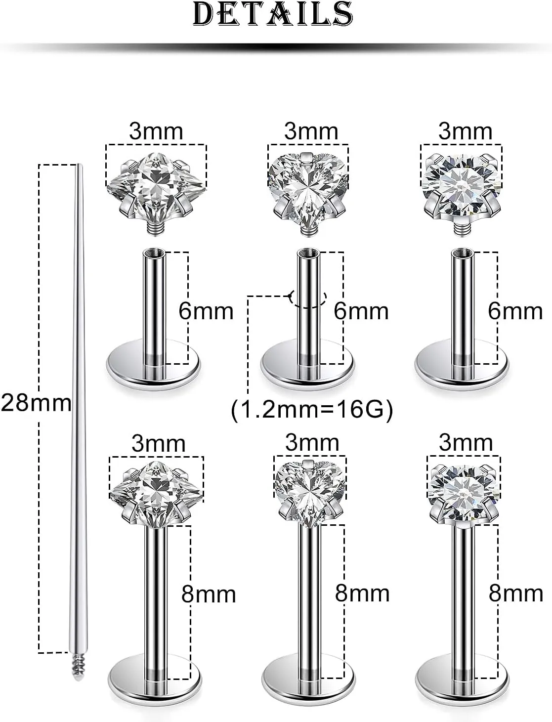 Kridzisw 20G 18G 16G F136 Titanium Flat Back Nose Rings Studs Implant Grade Screw on Nose Stud Hypoallergenic Lip Labret Piercings Tragus Cartilage Helix Earrings Piercing Jewelry for Women Men
