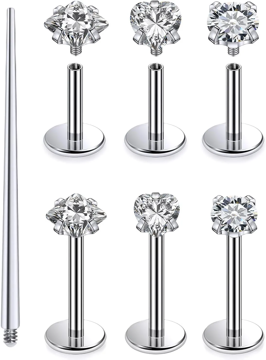 Kridzisw 20G 18G 16G F136 Titanium Flat Back Nose Rings Studs Implant Grade Screw on Nose Stud Hypoallergenic Lip Labret Piercings Tragus Cartilage Helix Earrings Piercing Jewelry for Women Men