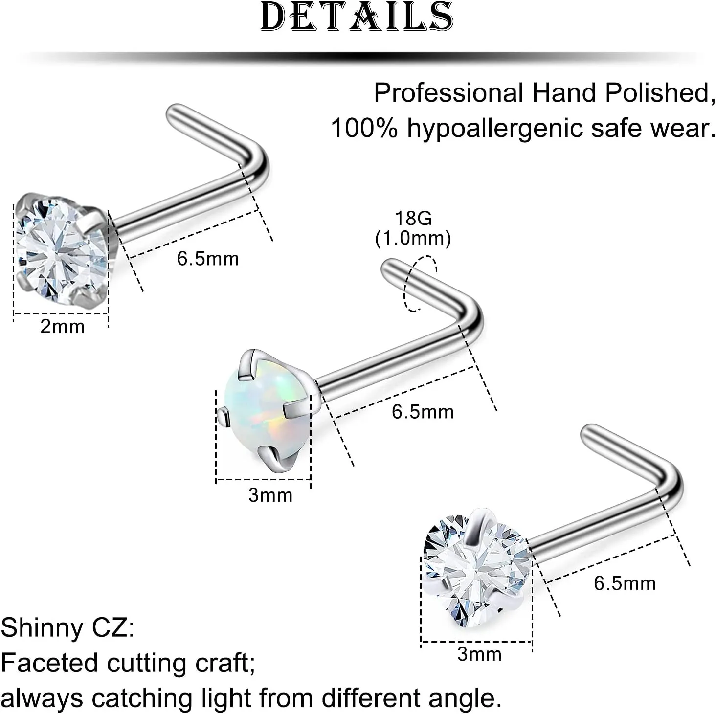 Kridzisw 20G 18G 16G Push in Flat Back Nose Rings Studs Lip Labret Jewelry Hypoallergenic 316L Stainless Steel Tragus Cartilage Helix Earrings Piercing Jewelry for Women Men 6mm 7mm 8mm Bars