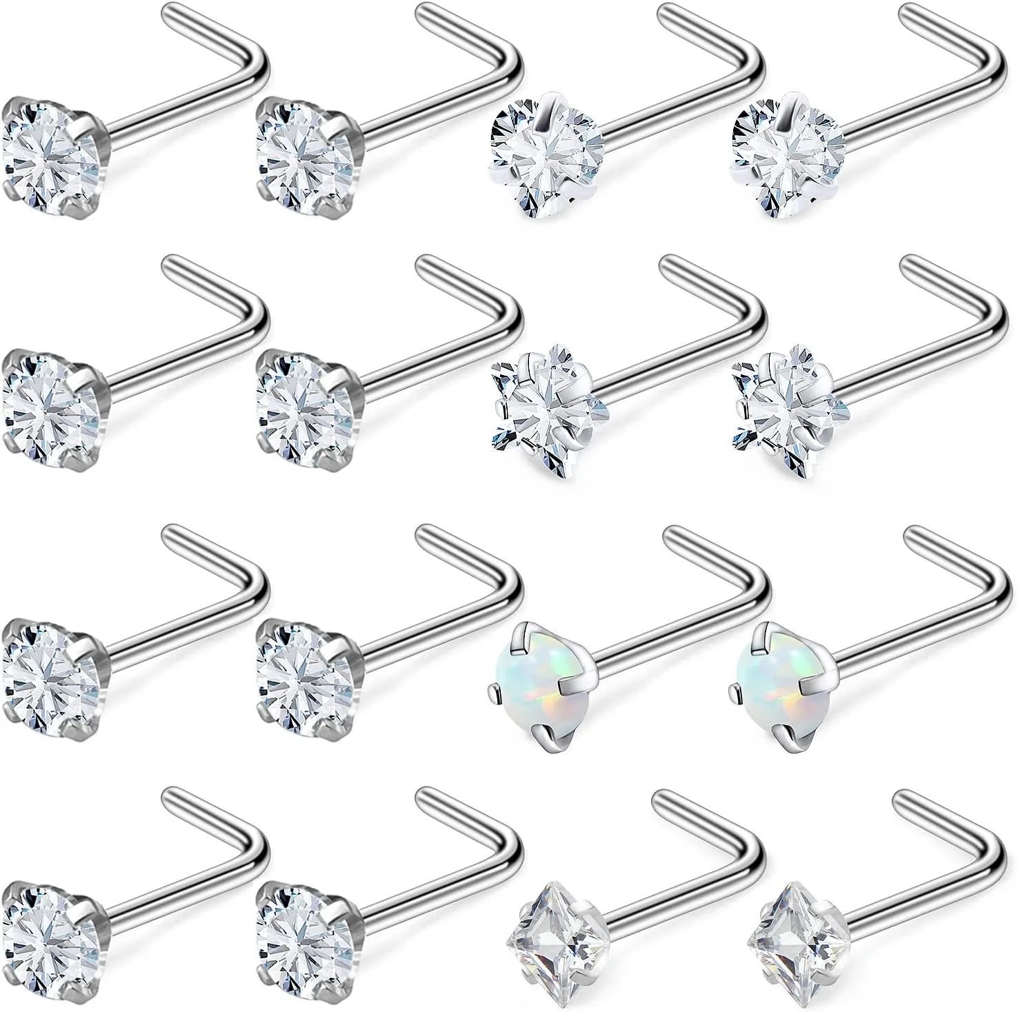 Kridzisw 20G 18G 16G Push in Flat Back Nose Rings Studs Lip Labret Jewelry Hypoallergenic 316L Stainless Steel Tragus Cartilage Helix Earrings Piercing Jewelry for Women Men 6mm 7mm 8mm Bars