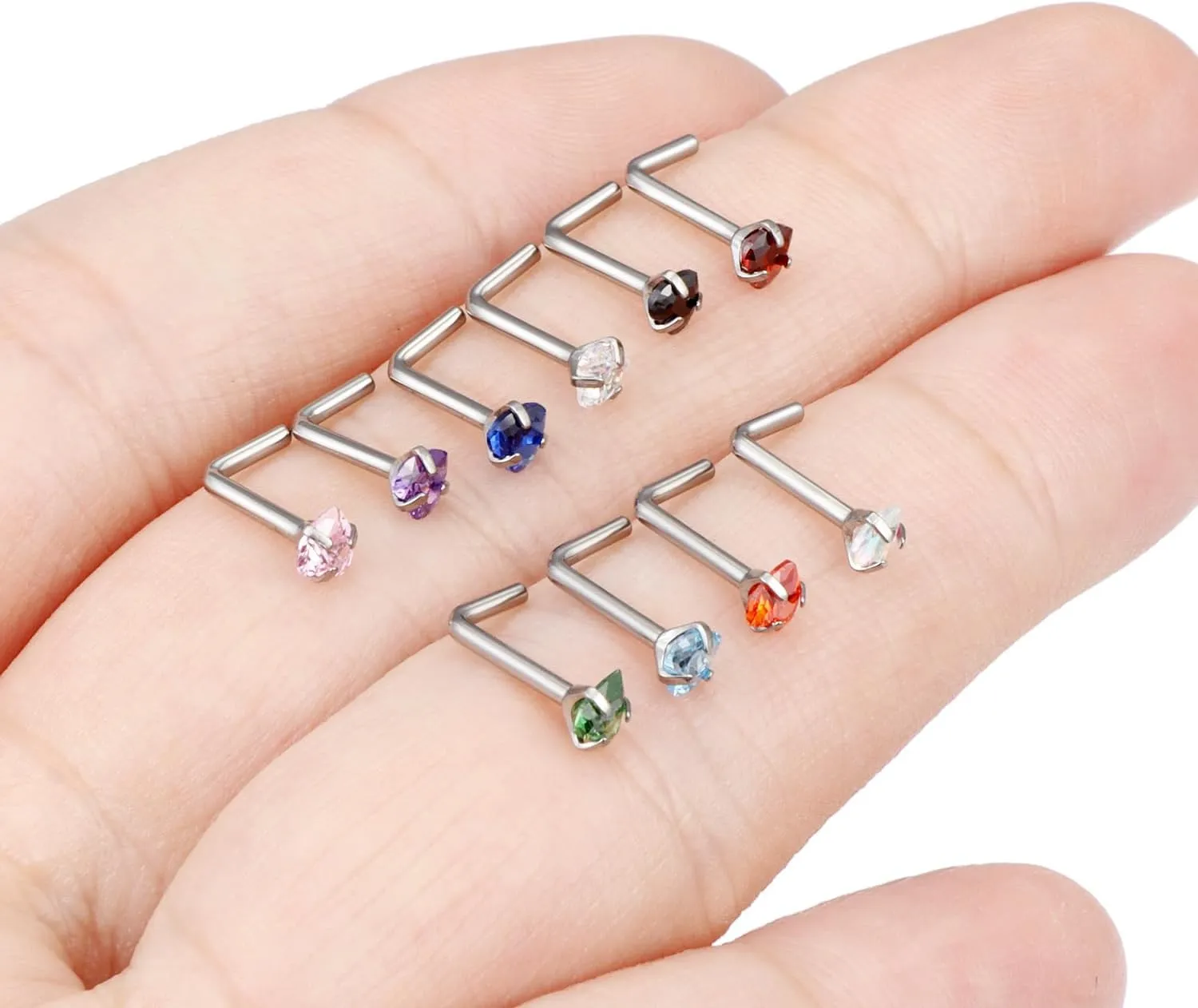 Kridzisw 22G 20G 18G Titanium Heart CZ Nose Rings Studs F316 Hypoallergenic Implant Grade Surgical Steel Diamond Nose Studs L Shaped Nose Piercing Jewelry for Women Sensitive Skin