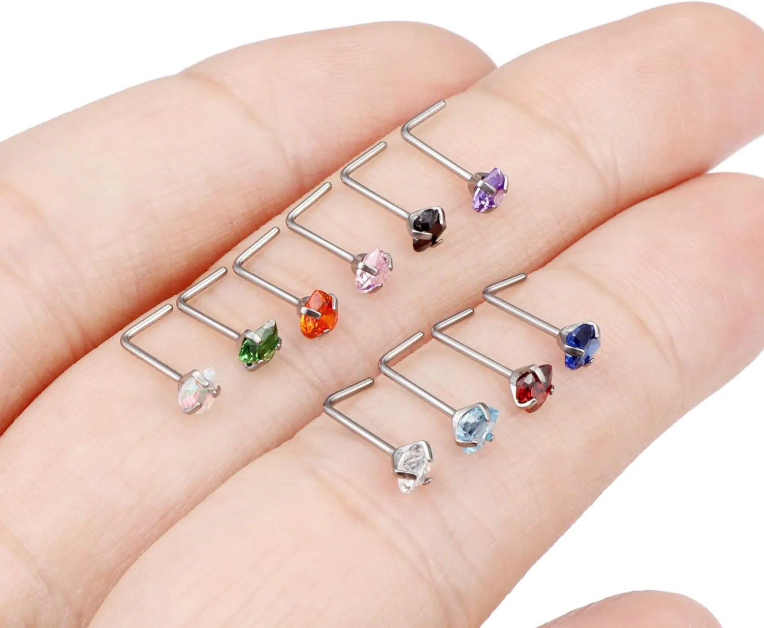 Kridzisw 22G 20G 18G Titanium Heart CZ Nose Rings Studs F316 Hypoallergenic Implant Grade Surgical Steel Diamond Nose Studs L Shaped Nose Piercing Jewelry for Women Sensitive Skin