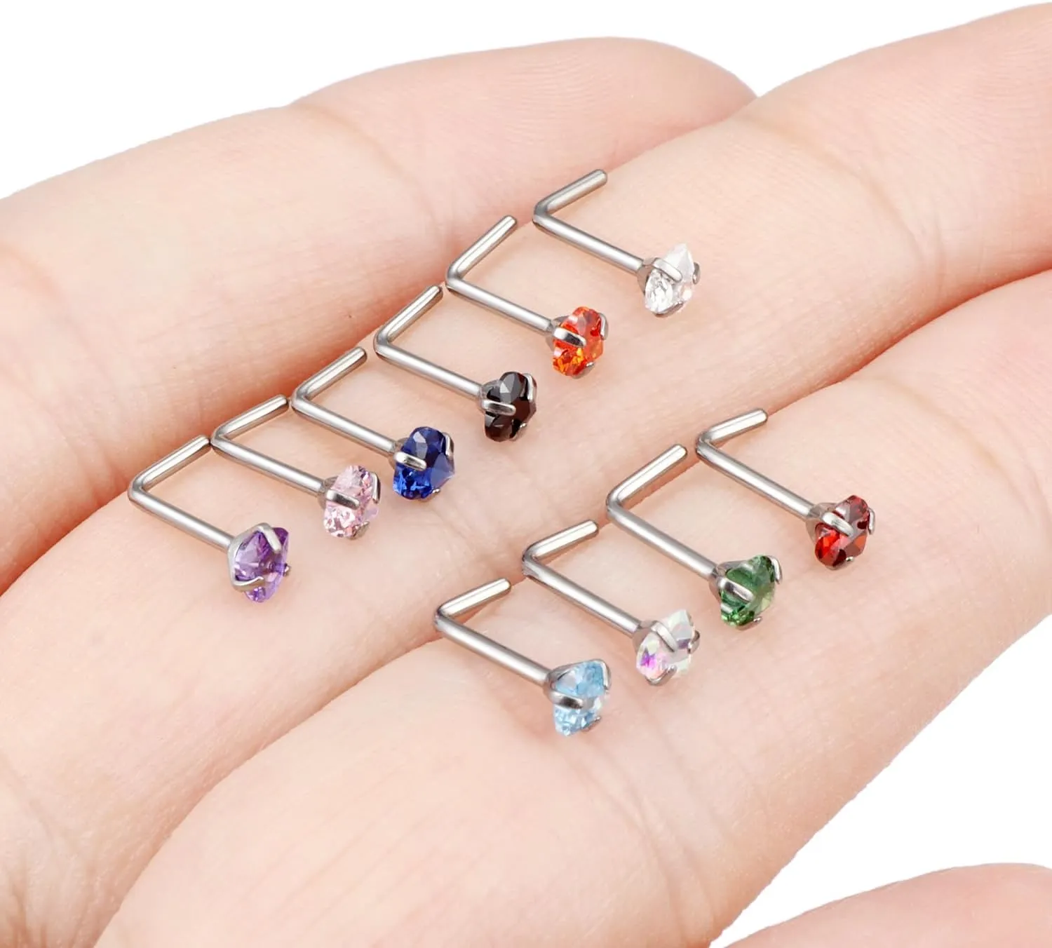 Kridzisw 22G 20G 18G Titanium Heart CZ Nose Rings Studs F316 Hypoallergenic Implant Grade Surgical Steel Diamond Nose Studs L Shaped Nose Piercing Jewelry for Women Sensitive Skin